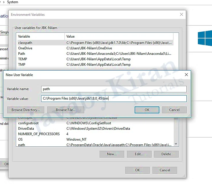 set the path permanently of java bin in the system environment variables