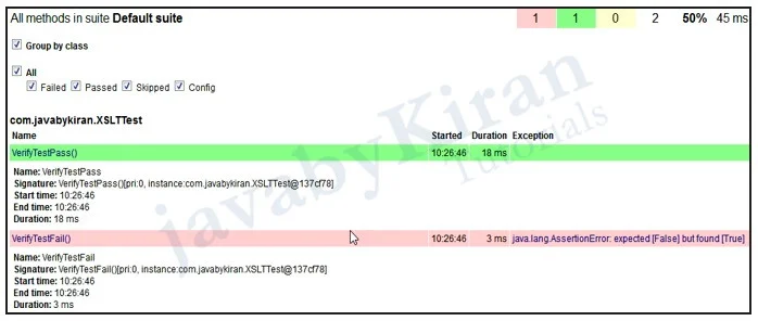 verify xslt report in testng