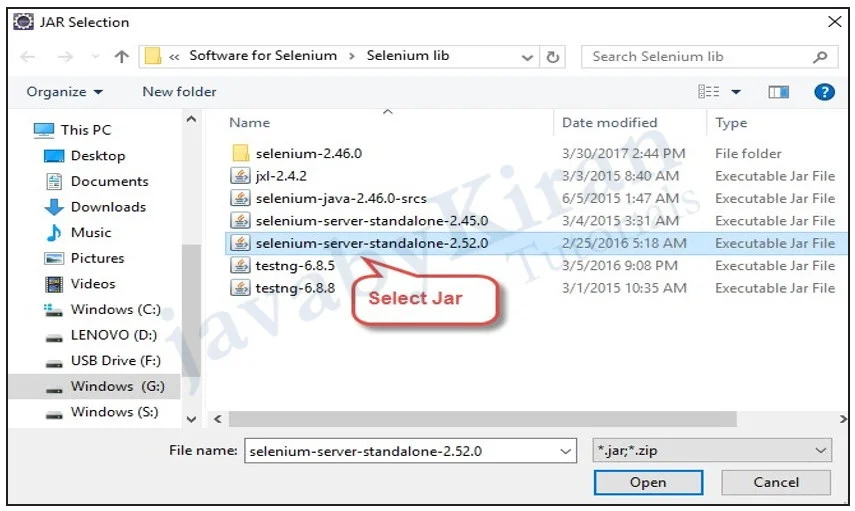 steps to add selenium jar file externally