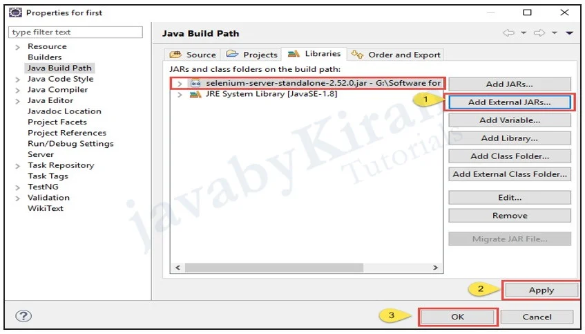 steps to add selenium jar file externally