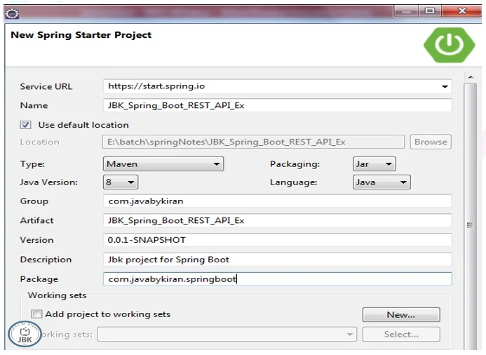 create Spring Starter Project via Spring Initializr Web Service