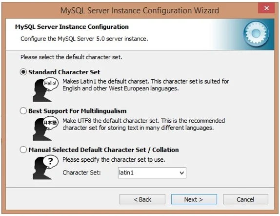Select Standard Character Set, Click on Next