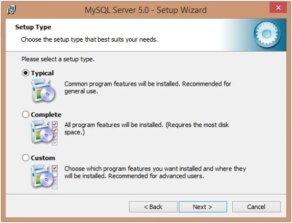 Select MySQL Server type as Typical