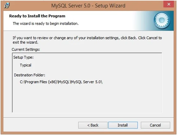 Click on Install to install MySQL Server