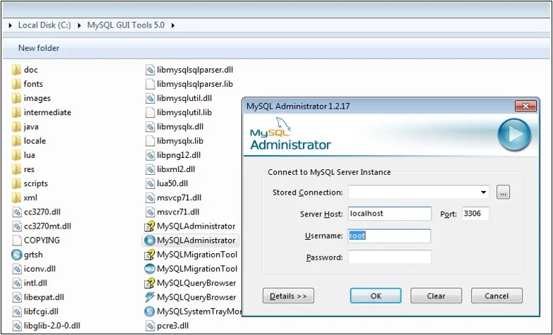 MySQL Administrator Connect to MySQL Server Instance