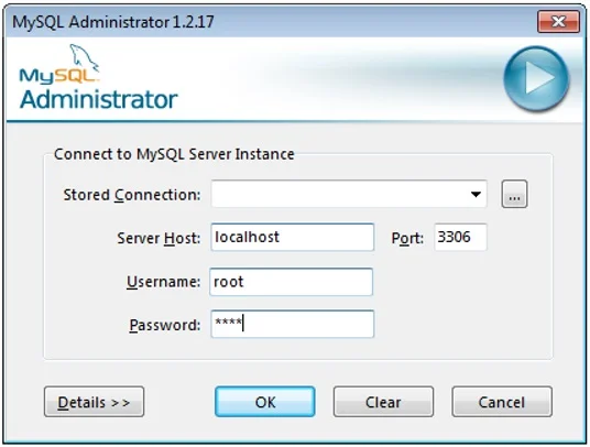Enter MySQL Server Instance credentials