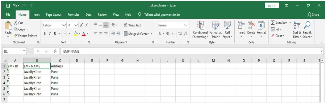 Output Excel File