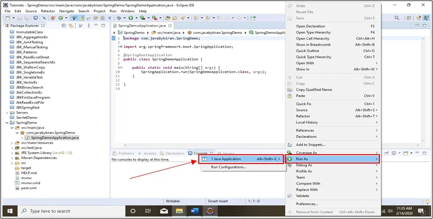 Now run Spring Project as Java Application in Eclipse